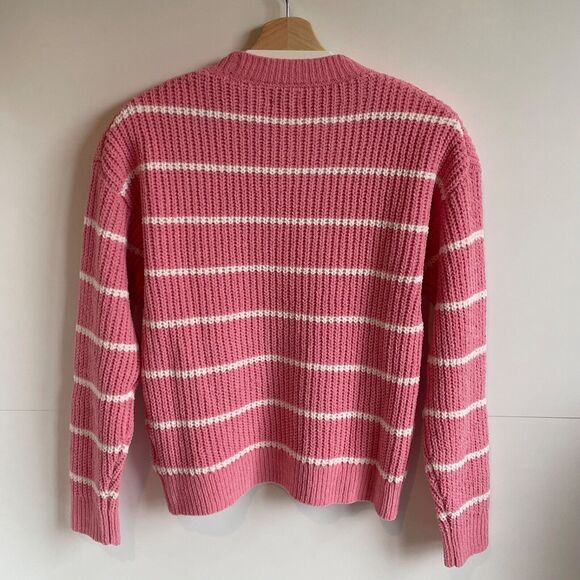 J.Crew Striped Crewneck Sweater Pink White Knit Pullover Top‎ Womens Size S - Picture 2 of 6